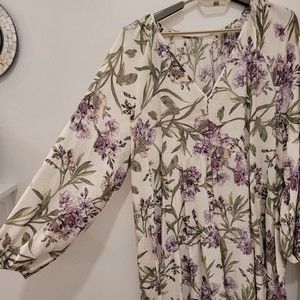 H&M A-Line White Lightweight Viscose Dress Lavender Floral Print XL